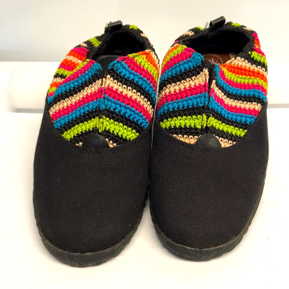 The Sak Crochet Rainbow Woven black flats